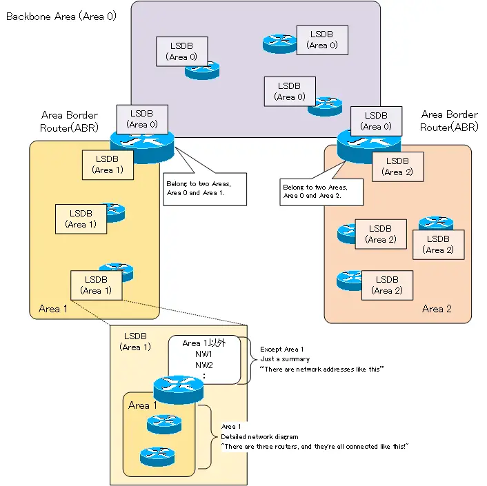 Figure LSDB when OSPF area is divided