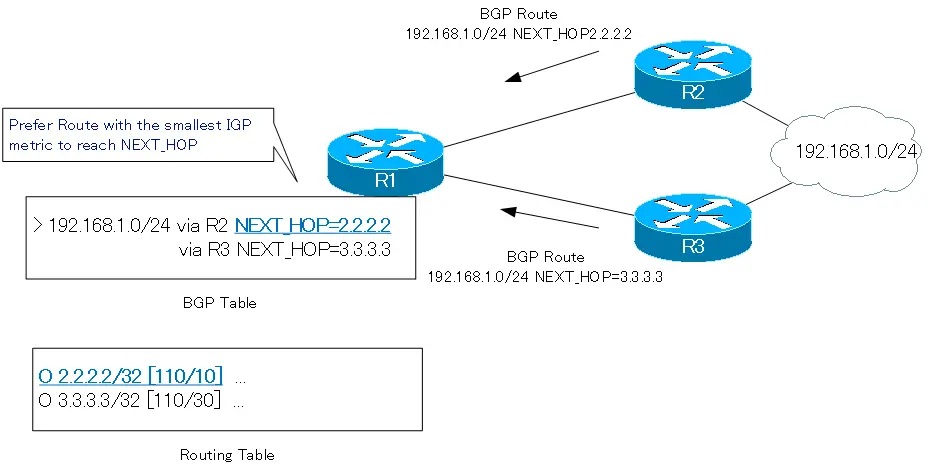 Figure  Prefer BGP route with the smallest IGP metric to reach NEXT_HOP 