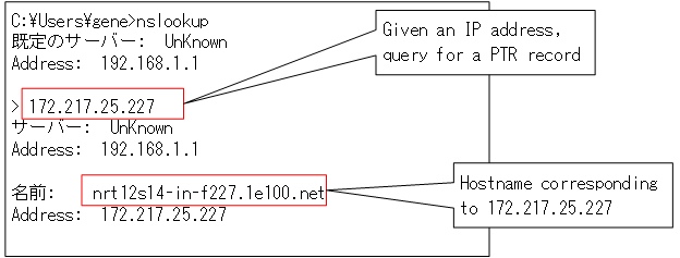 Figure: Example of PTR record query
